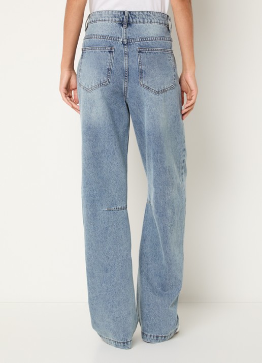 ROUGE EDIT Tiana high waist straight fit jeans met lichte wassing - achterkant 3 indigo