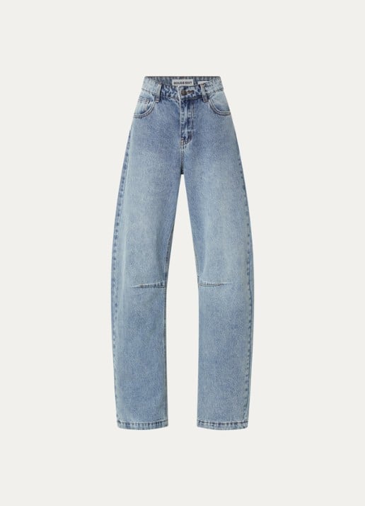 ROUGE EDIT Tiana high waist straight fit jeans met lichte wassing - voorkant indigo