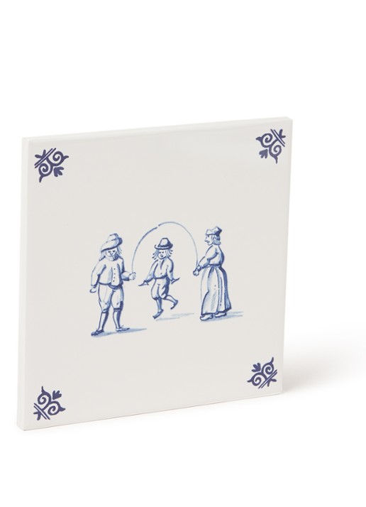 Royal Delft Touwtje Springen tegel 13 x 13 cm - voorkant wit