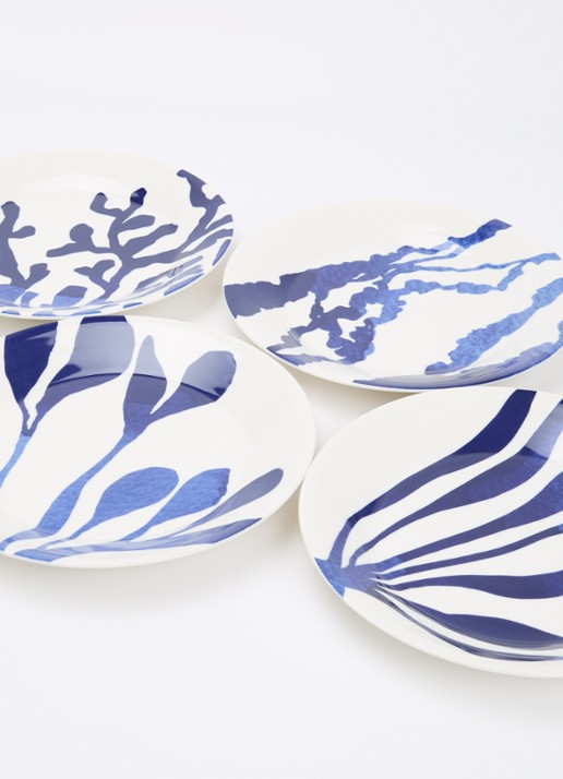 Royal Doulton Pacific ontbijtbord 24 cm set van 4 - detail kobaltblauw