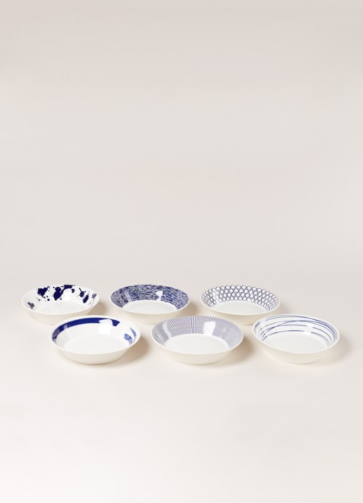 Royal Doulton Pacific pastabord 22 cm set van 6 - voorkant 4 donkerblauw