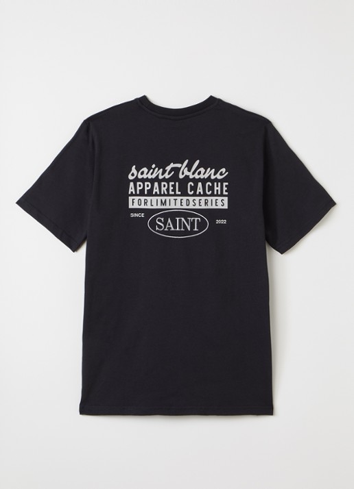 Saint Blanc Cache T-shirt met logo- en backprint - voorkant 2 zwart