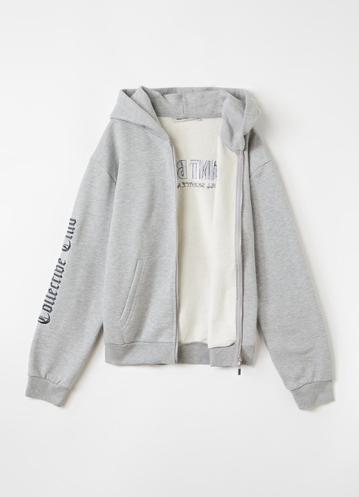 Saint Blanc Collective Academy sweatvest met logo- en backprint - voorkant 2 grijsmele
