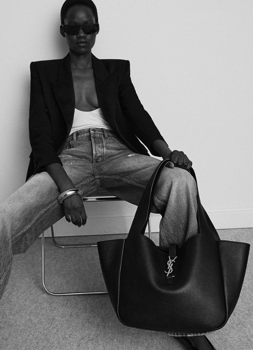 Saint Laurent Bea shopper van kalfsleer met ponyhair - detail 6 bruin