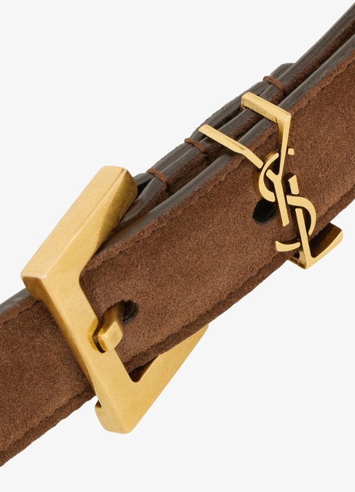 Saint Laurent Boucle Carree riem van kalfssuède - detail 3 bruin