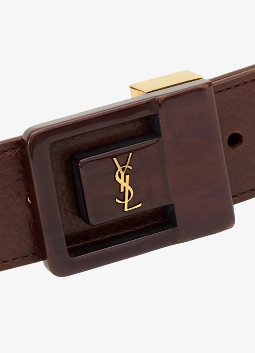 Saint Laurent Boucle La 66 riem van kalfsleer - detail 3 bruin