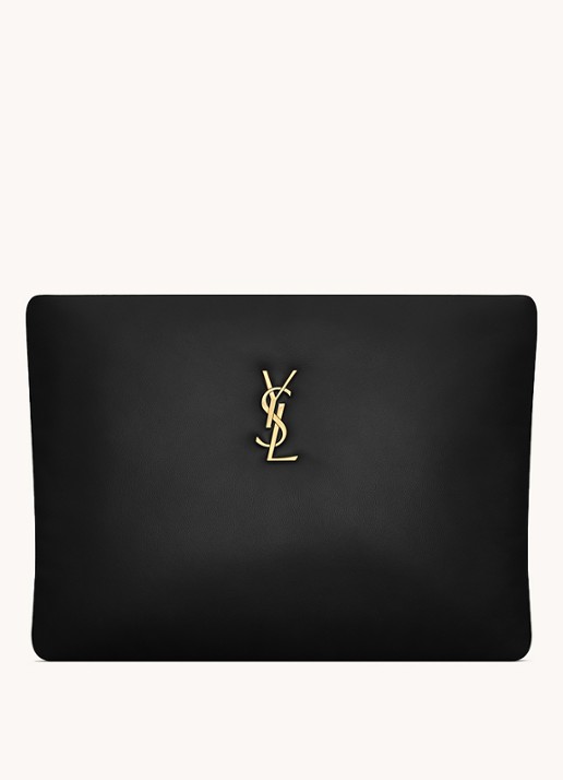 Saint Laurent Calypso Large clutch van lamsleer - voorkant zwart