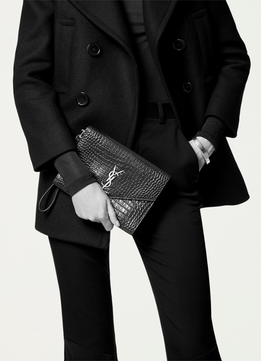 Saint Laurent Cassandre clutch van kalfsleer met crocostructuur - achterkant 5 zwart