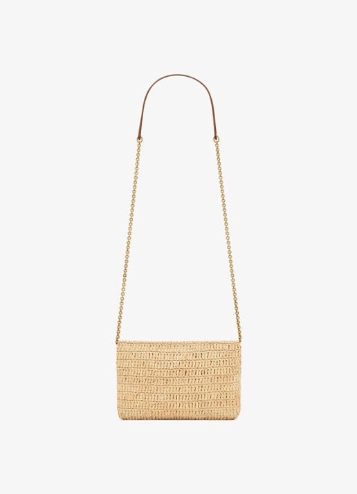 Saint Laurent Cassandre crossbodytas van raffia met leer - achterkant 4 beige