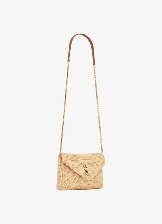Saint Laurent Cassandre crossbodytas van raffia met leer - detail beige