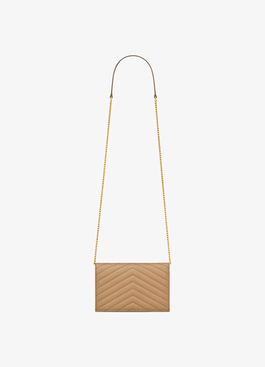 Saint Laurent Cassandre Envelope clutch van lamsleer met afneembare schouderriem - achterkant beige