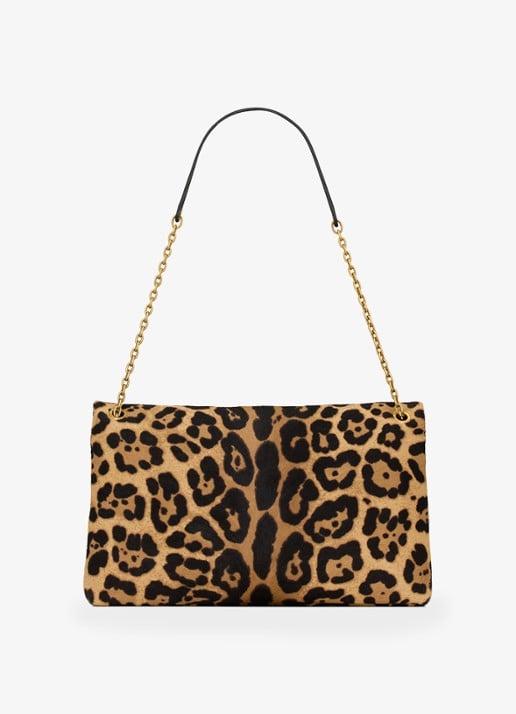 Saint Laurent Cassandre Envelope Large schoudertas van kalfsleer met ponyhair - achterkant bruin