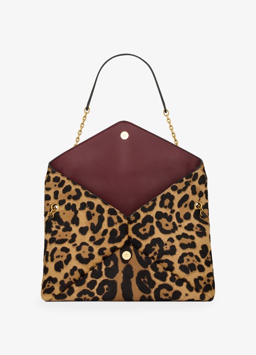 Saint Laurent Cassandre Envelope Large schoudertas van kalfsleer met ponyhair - detail 5 bruin
