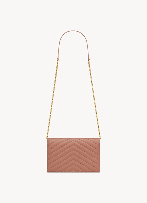 Saint Laurent Cassandre Envelope portemonnee van lamsleer met afneembare schouderriem - achterkant 2 oudroze