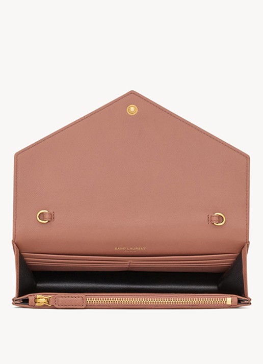 Saint Laurent Cassandre Envelope portemonnee van lamsleer met afneembare schouderriem - detail 6 oudroze