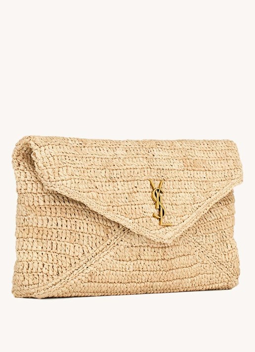 Saint Laurent Cassandre Large clutch van raffia - detail 5 beige