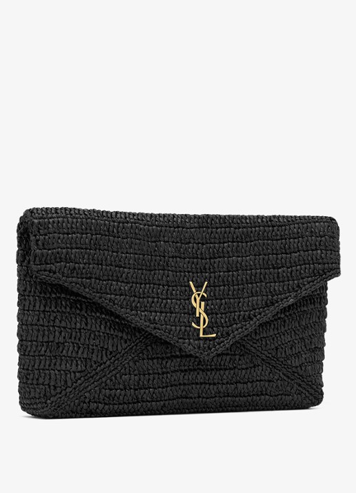Saint Laurent Cassandre Large clutch van raffia - detail 2 zwart