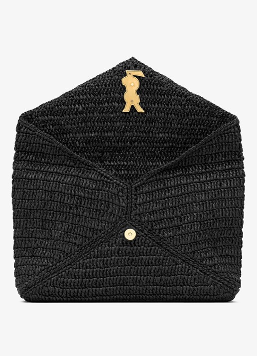 Saint Laurent Cassandre Large clutch van raffia - detail 4 zwart