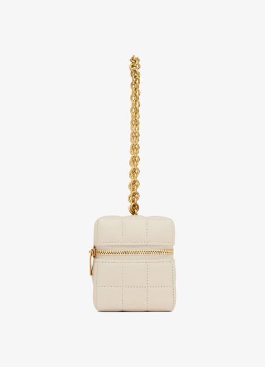 Saint Laurent Cassandre Matelassé Carré Mini Cube handtas van lamsleer - detail gebroken wit