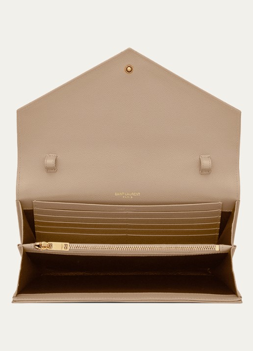 Saint Laurent Cassandre portemonnee van kalfsleer met afneembare schouderriem - detail 5 beige
