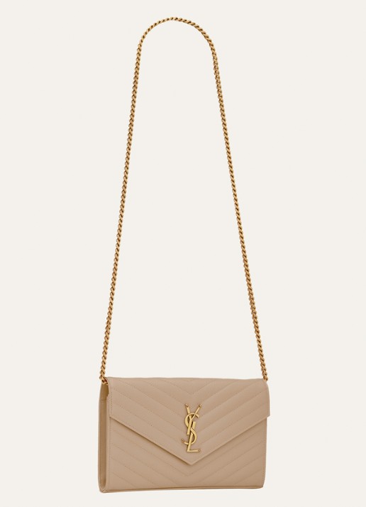 Saint Laurent Cassandre portemonnee van kalfsleer met afneembare schouderriem - detail 6 beige