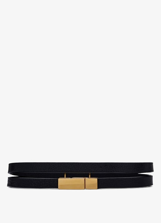 Saint Laurent Cassandre wikkelarmband van kalfsleer met logo - detail zwart