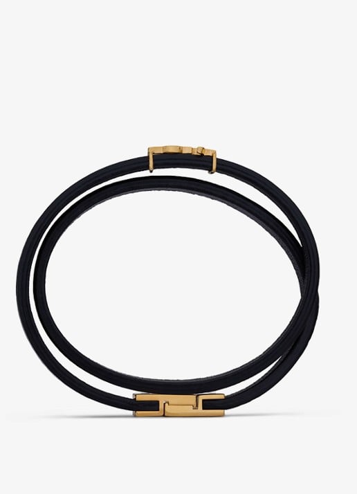 Saint Laurent Cassandre wikkelarmband van kalfsleer met logo - detail 2 zwart