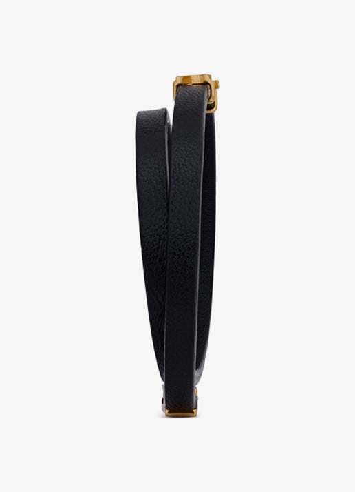 Saint Laurent Cassandre wikkelarmband van kalfsleer met logo - detail 3 zwart