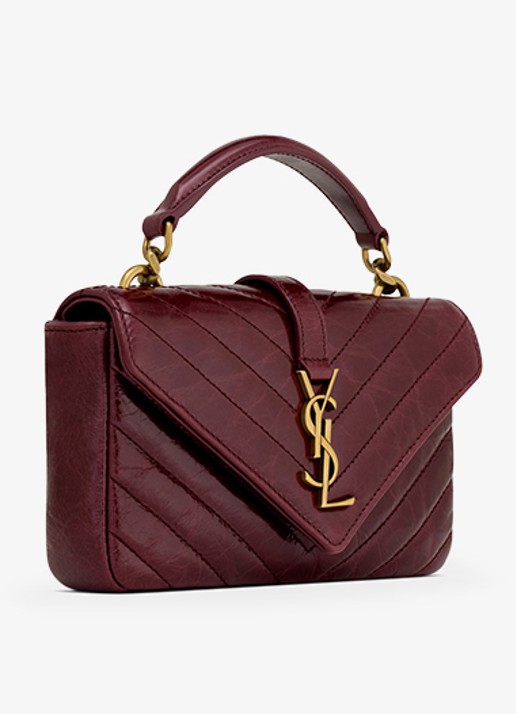 Saint Laurent College Mini handtas van kalfsleer - detail 5 bordeauxrood
