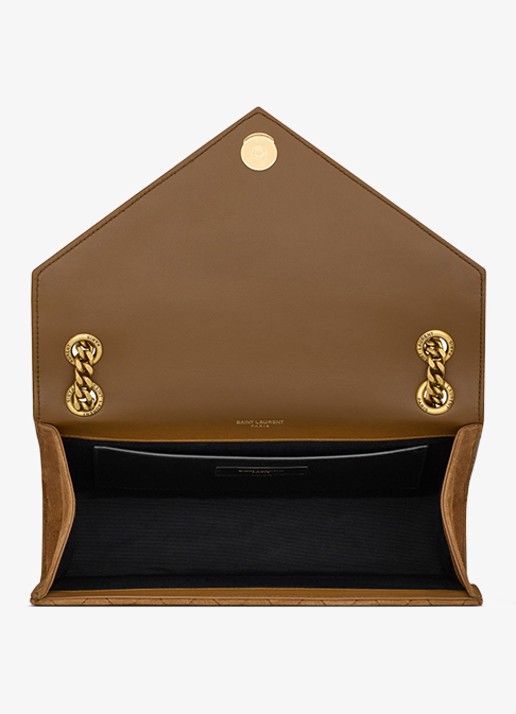 Saint Laurent Envelope Medium schoudertas van kalfssuède - detail 4 bruin