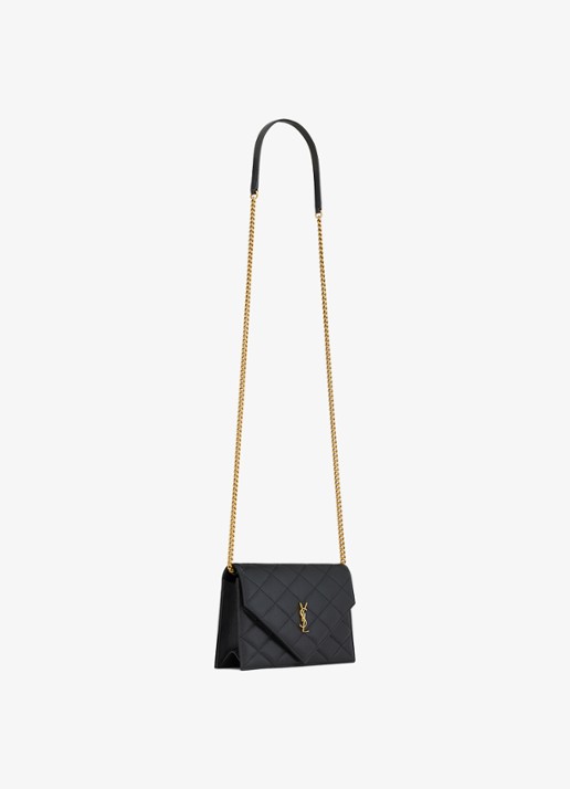 Saint Laurent Envelope portemonnee van lamsleer met afneembare schouderriem - detail zwart