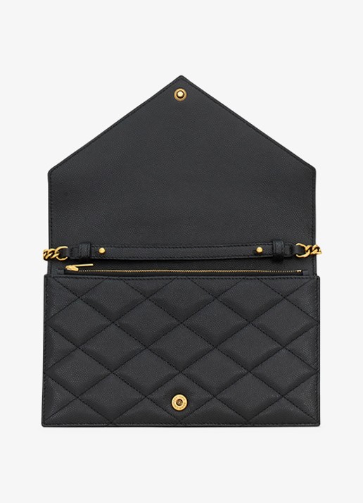 Saint Laurent Envelope portemonnee van lamsleer met afneembare schouderriem - detail 3 zwart