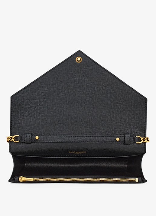 Saint Laurent Envelope portemonnee van lamsleer met afneembare schouderriem - detail 4 zwart