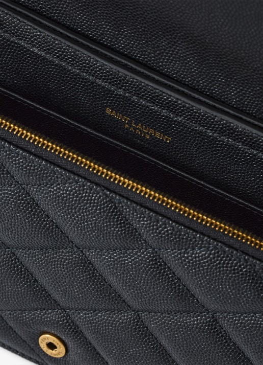 Saint Laurent Envelope portemonnee van lamsleer met afneembare schouderriem - detail 5 zwart