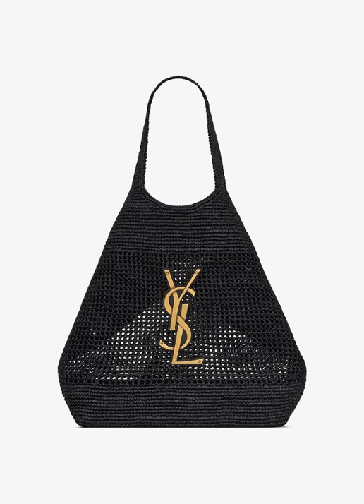 Saint Laurent Icare Maxi shopper van raffia - voorkant 2 zwart