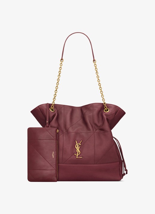Saint Laurent Jamie shopper van lamsleer - detail bordeauxrood