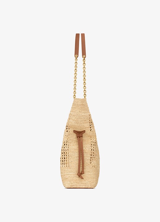 Saint Laurent Jamie shopper van raffia met leren details - detail 4 beige