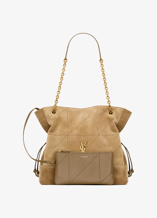 Saint Laurent Jamie Small shopper van lamssuède - detail 2 lichtbruin