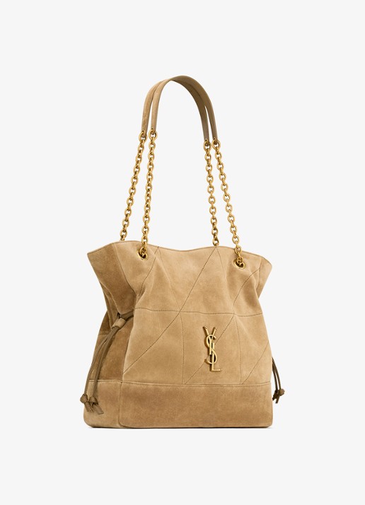 Saint Laurent Jamie Small shopper van lamssuède - detail 3 lichtbruin