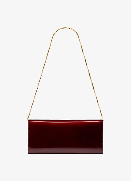 Saint Laurent Kate clutch van lakleer met afneembare schouderriem - achterkant bordeauxrood