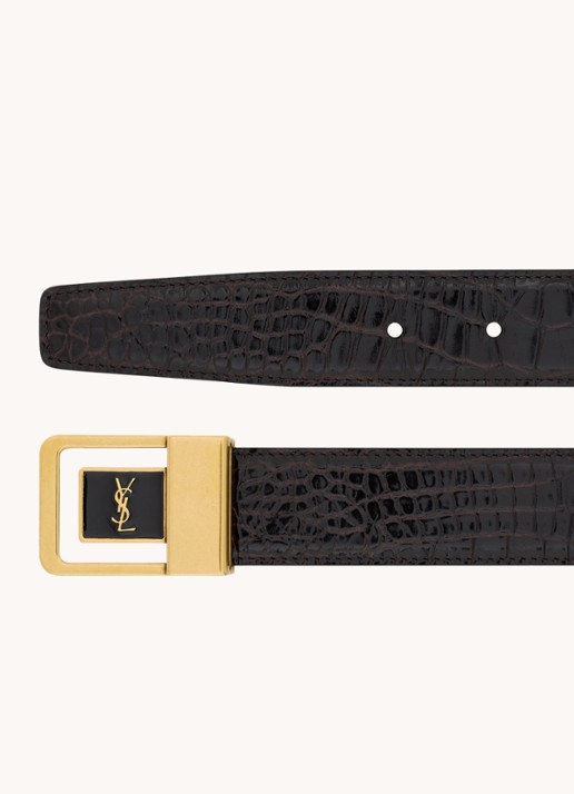 Saint Laurent La 66 riem van kalfsleer met crocostructuur - voorkant 2 donkerbruin