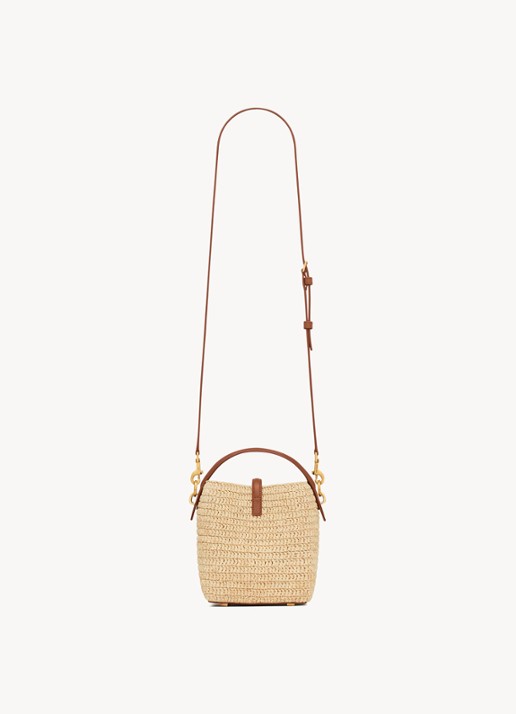 Saint Laurent Le 37 Mini handtas van raffia met kalfsleren details - achterkant 6 beige