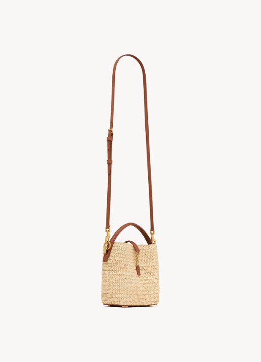 Saint Laurent Le 37 Mini handtas van raffia met kalfsleren details - detail 3 beige