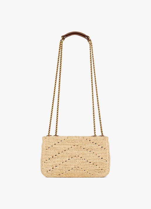 Saint Laurent Loulou Mini schoudertas van raffia - achterkant 2 beige