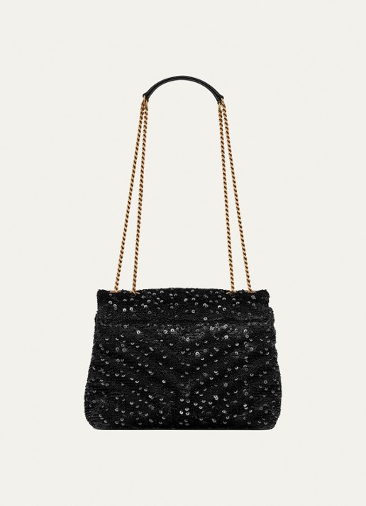 Saint Laurent Loulou Small schoudertas in zijdeblend met pailletten - detail 2 zwart