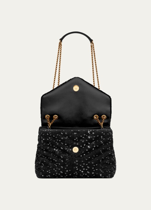Saint Laurent Loulou Small schoudertas in zijdeblend met pailletten - detail 3 zwart