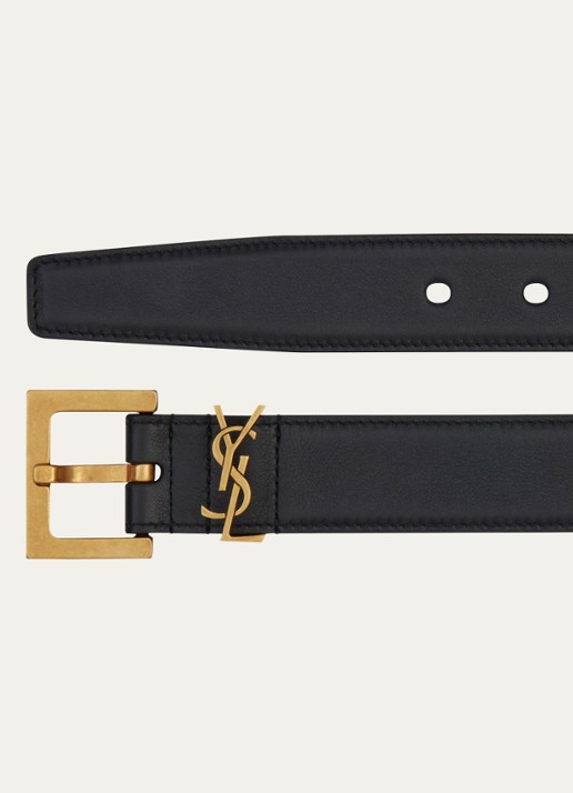 Saint Laurent Monogram riem van kalfsleer - detail 2 zwart