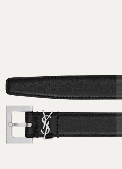 Saint Laurent Narrow Monogram riem van kalfsleer  - detail zwart