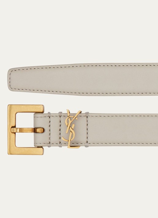 Saint Laurent Narrow Monogram riem van kalfsleer - detail 2 creme