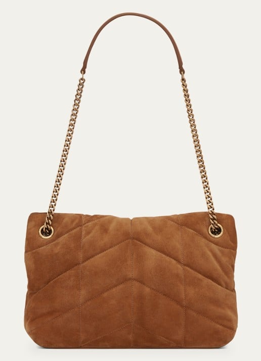 Saint Laurent Puffer Small schoudertas van quilted kalfssuède - detail 3 cognac